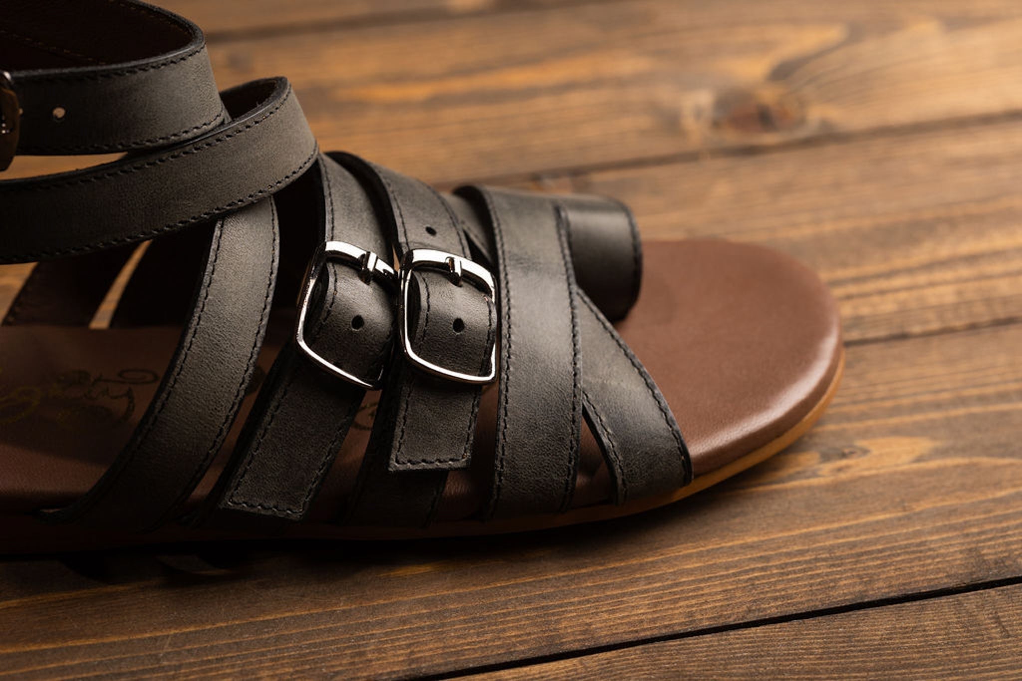 Blair Black Leather Sandals With Adjustable Straps All Day Naughty Monkey