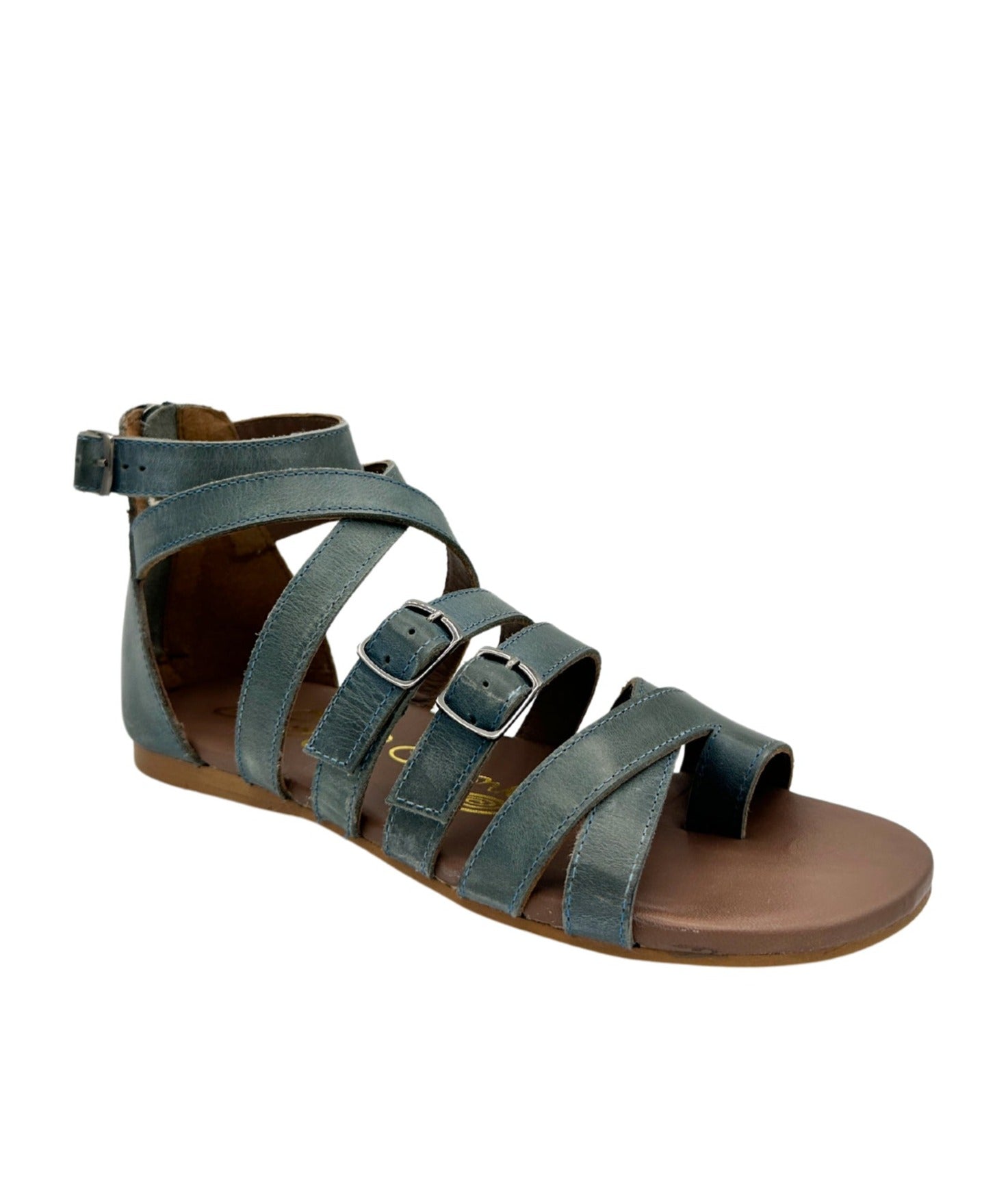 Blair Teal Leather Sandals With Adjustable Ankle Straps Naughty Monkey