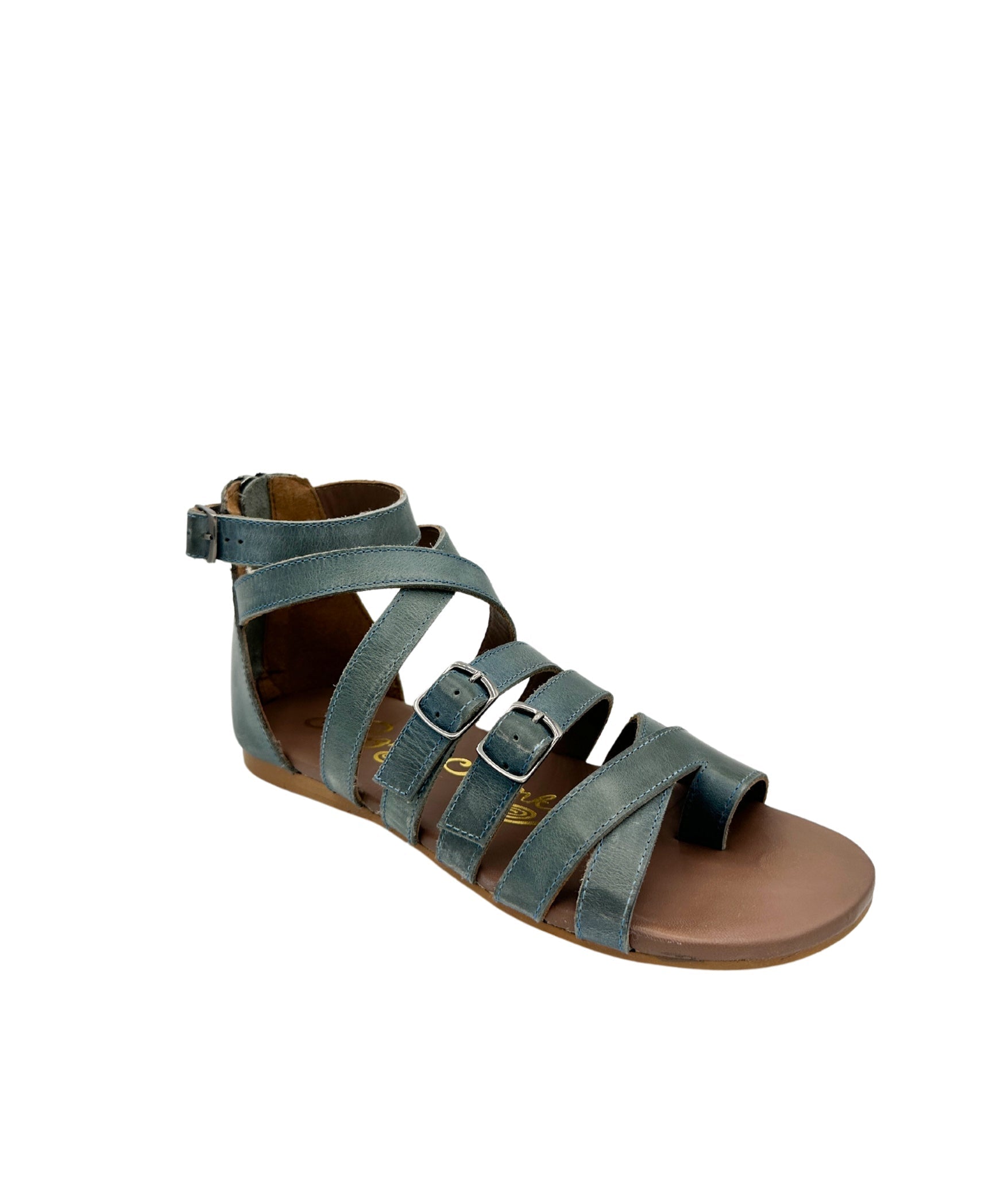 Blair Teal Leather Sandals With Adjustable Ankle Straps Naughty Monkey
