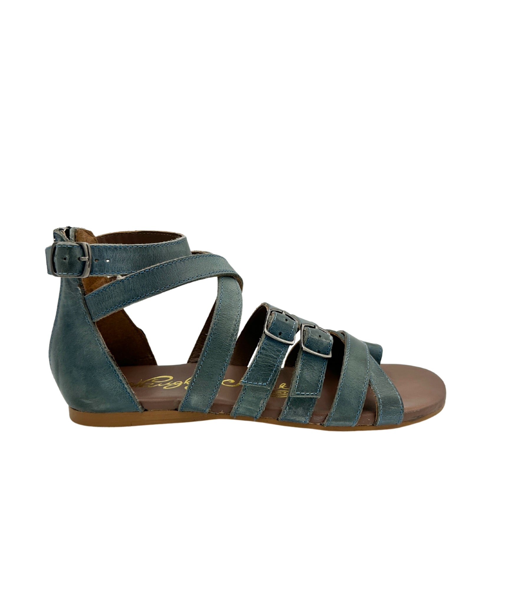 Blair Teal Leather Sandals With Adjustable Ankle Straps Naughty Monkey