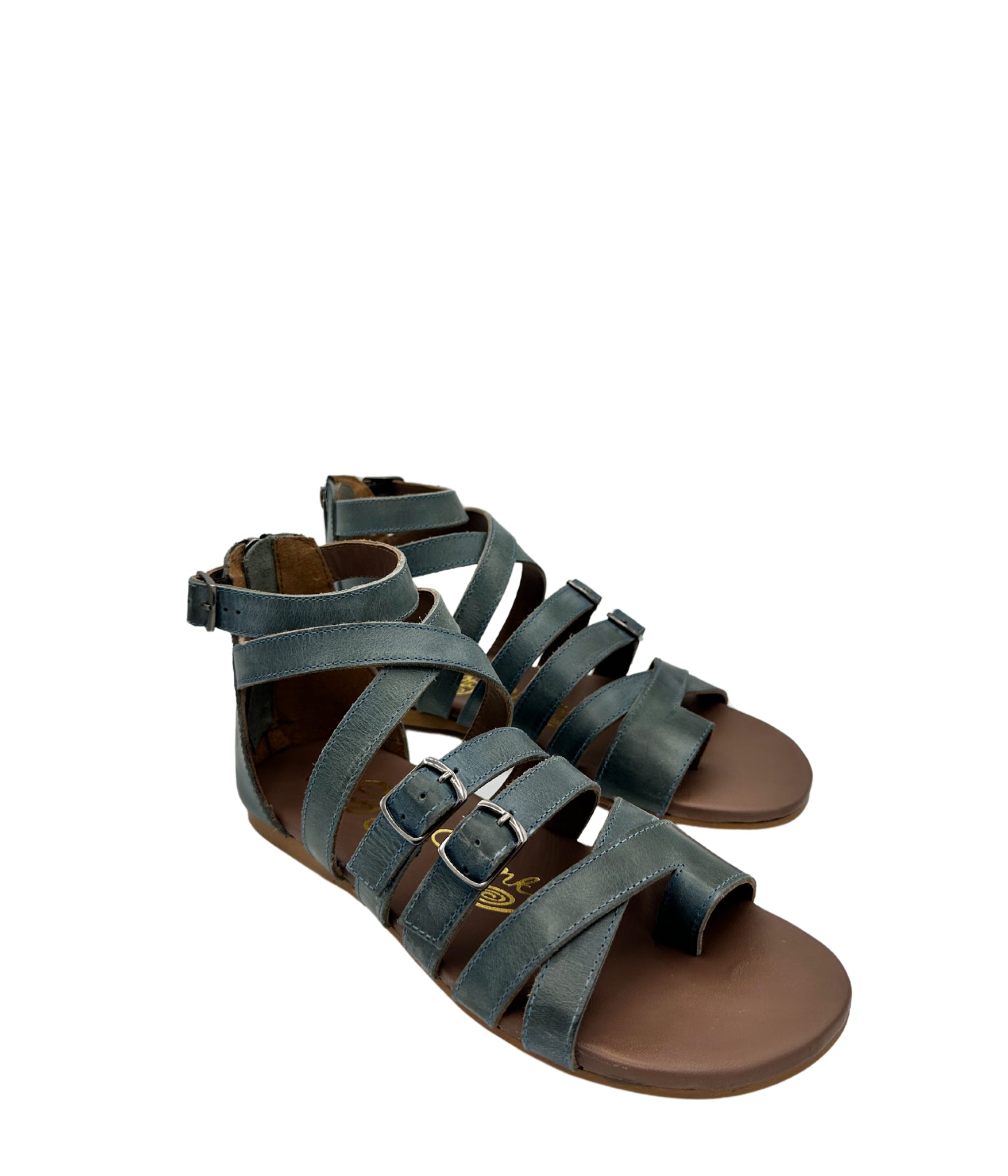 Blair Teal Leather Sandals With Adjustable Ankle Straps Naughty Monkey