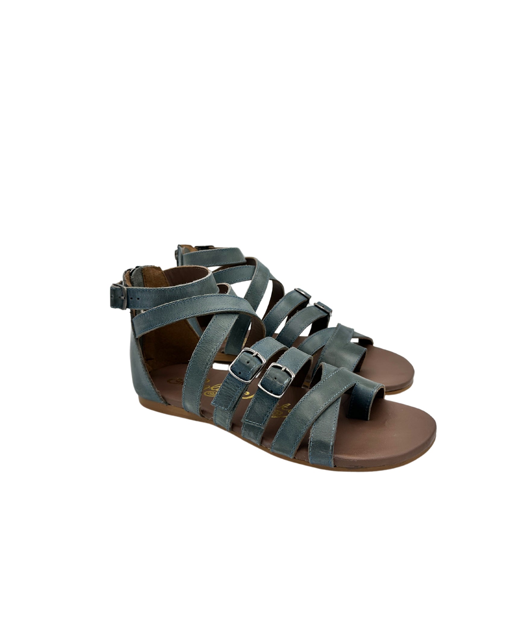 Blair Teal Leather Sandals With Adjustable Ankle Straps Naughty Monkey