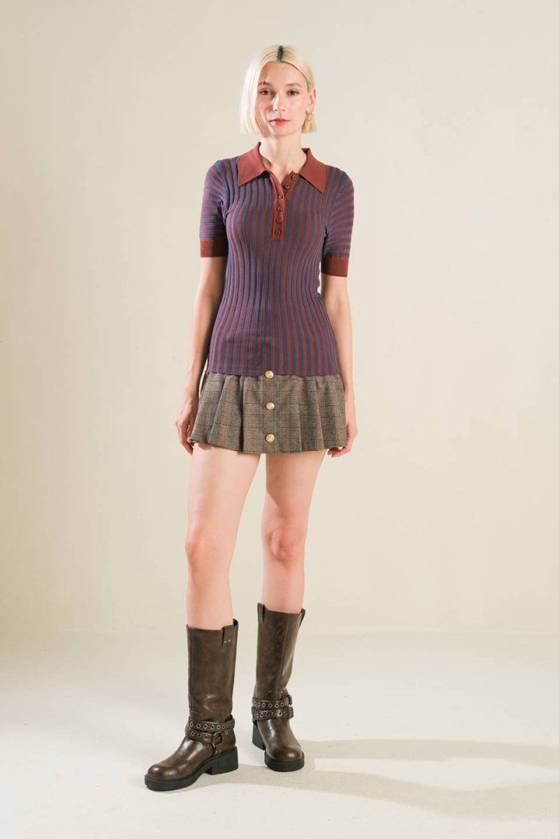 BLISSFUL STROLLS SWEATER POLO TOP - Love Salve