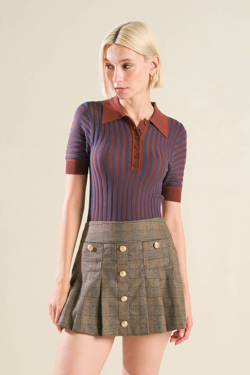 BLISSFUL STROLLS SWEATER POLO TOP - Love Salve