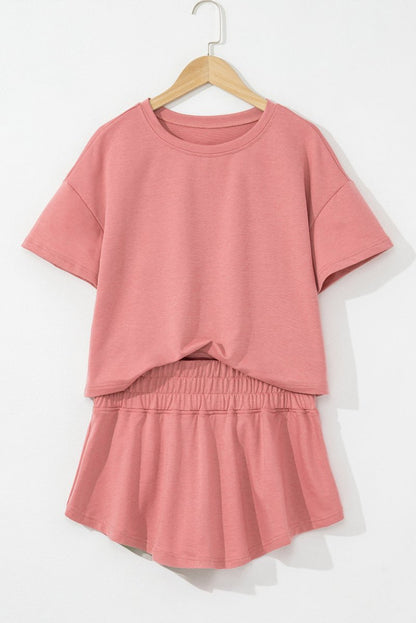 Blossom 2pcs Cropped Tee and Ruffle High Waist Skort Set - Love Salve 