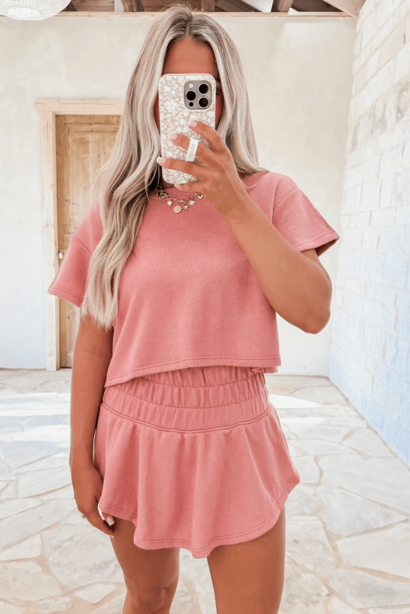 Blossom 2pcs Cropped Tee and Ruffle High Waist Skort Set - Love Salve 