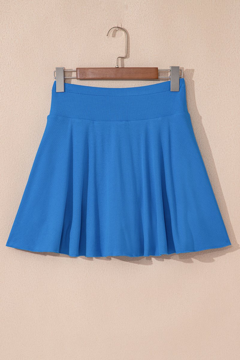 Blue A-line Draped High Waist Phone Pocket Lined Skort - Love Salve 