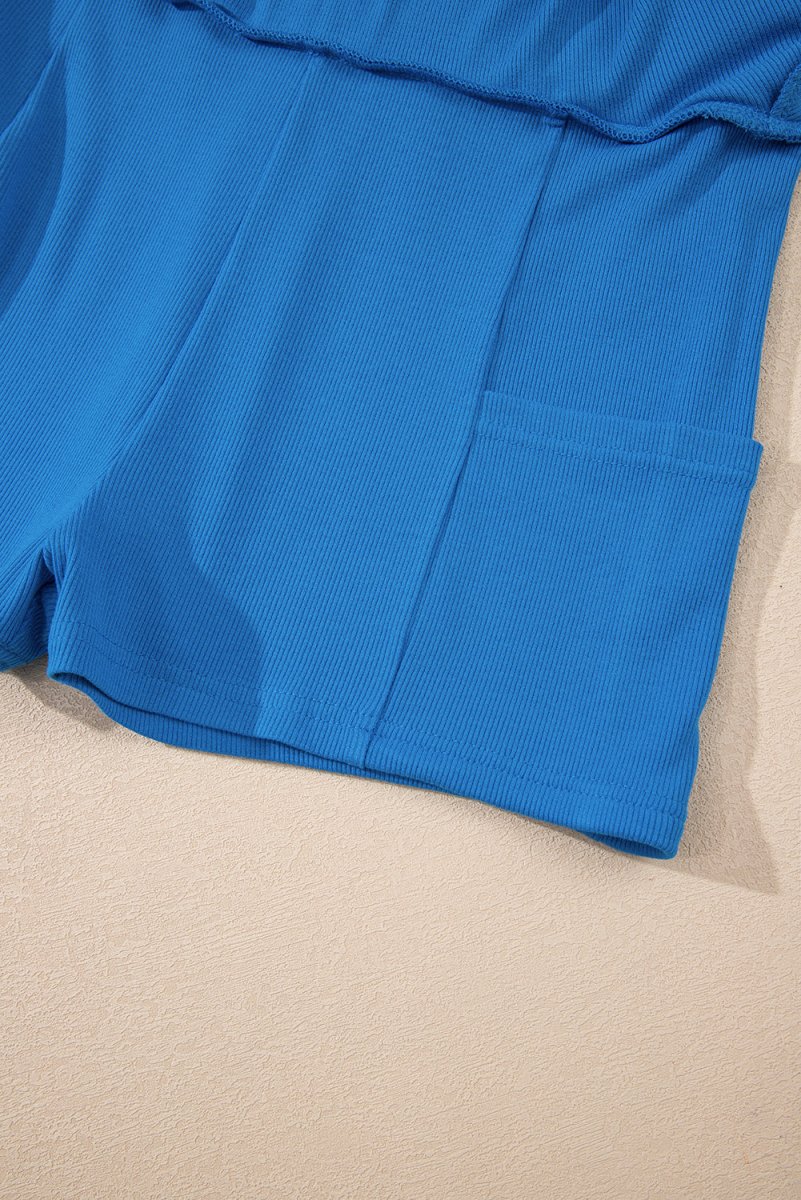 Blue A-line Draped High Waist Phone Pocket Lined Skort - Love Salve 