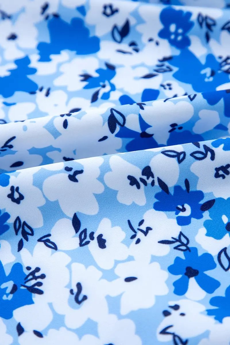 Blue Bohemian Floral Ruffled Lace-Up One-Piece Swimsuit - Love Salve 