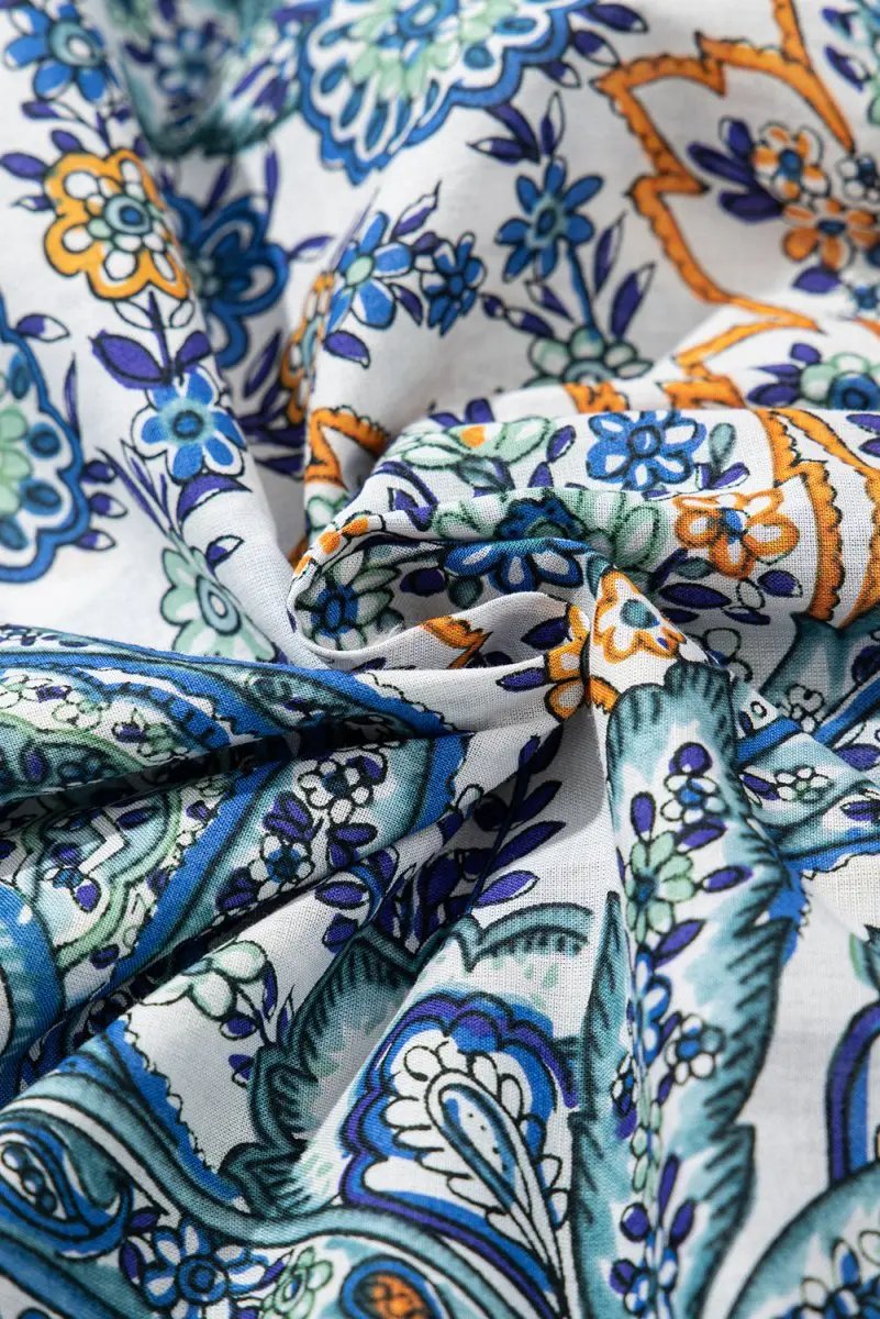 Blue Bohemian Paisley Floral V Neck Short Sleeve Mini Dress - Love Salve 