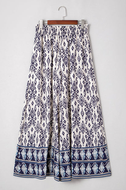 Blue Boho Pattern Print High Waist Wide Leg Loose Pants - Love Salve 