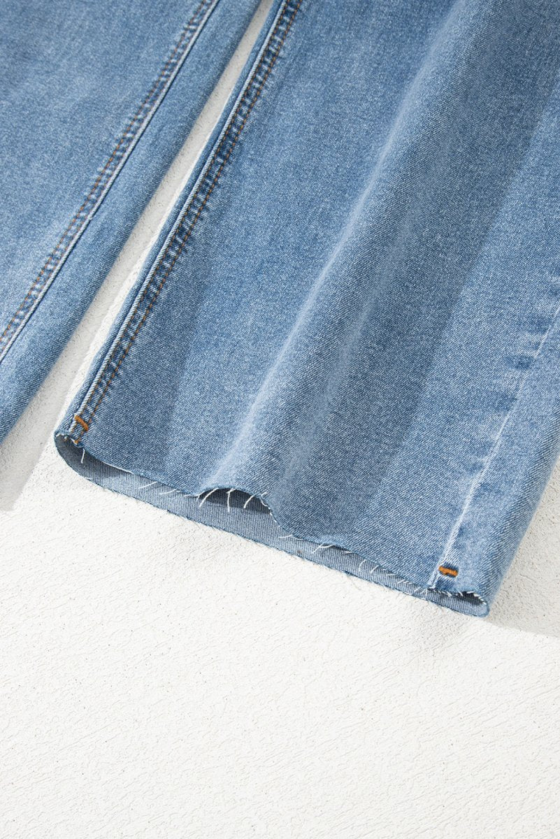 Blue Mid Rise Asymmetrical Waist Wide Leg Jeans for Women - Love Salve