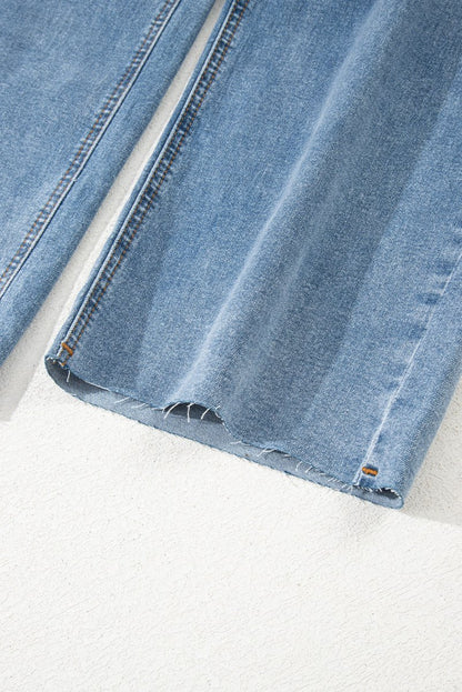 Blue Mid Rise Asymmetrical Waist Wide Leg Jeans for Women - Love Salve