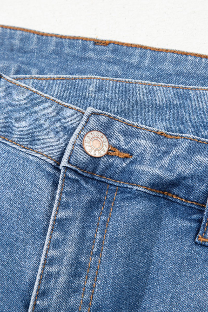 Blue Mid Rise Asymmetrical Waist Wide Leg Jeans for Women - Love Salve