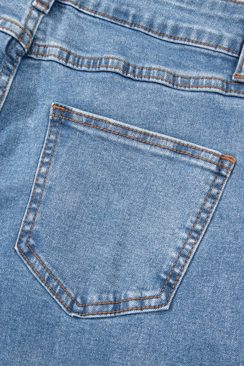 Blue Mid Rise Asymmetrical Waist Wide Leg Jeans for Women - Love Salve