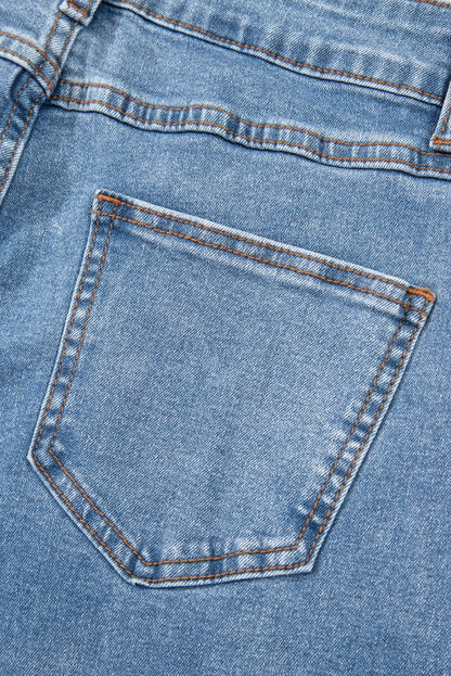 Blue Mid Rise Asymmetrical Waist Wide Leg Jeans for Women - Love Salve