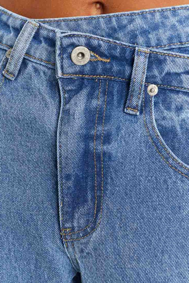 Blue Mid Rise Asymmetrical Waist Wide Leg Jeans for Women - Love Salve