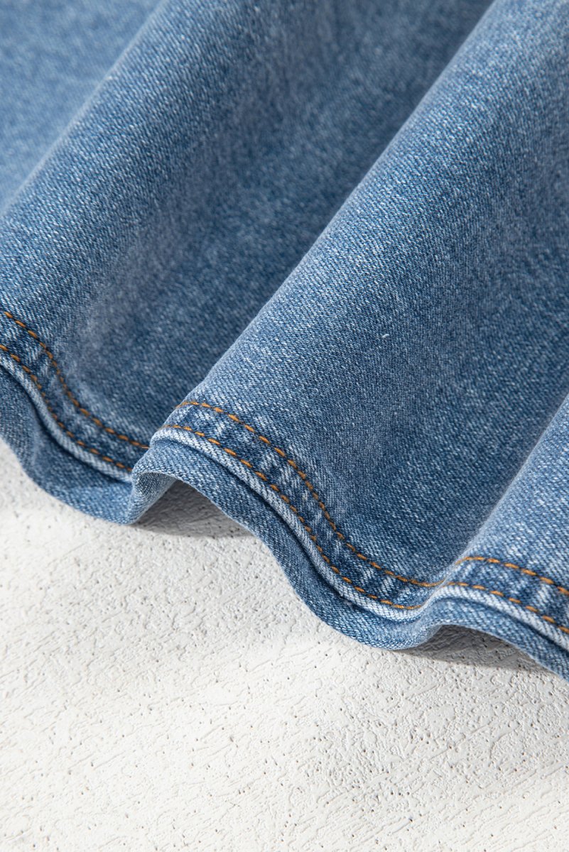 Blue Mid Rise Asymmetrical Waist Wide Leg Jeans for Women - Love Salve