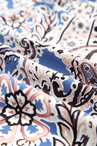 Blue Paisley Print Twist Detail Smocked Back Dress - Love Salve 