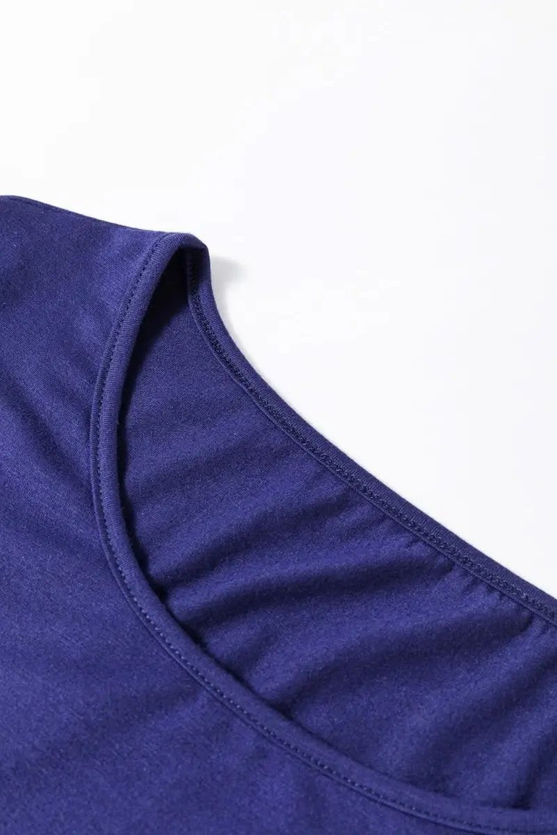 Blue Solid Top and Christmas Pants Two Piece Lounge Set - Love Salve 