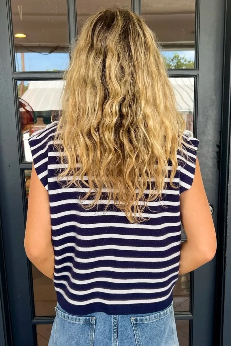 Blue Stripe Knitted Bow Decor Sweater Vest - Love Salve 