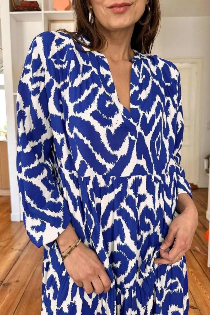 Blue Western Abstract Geometric Printed Maxi Dress - Love Salve 