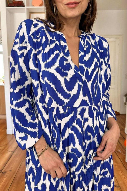 Blue Western Abstract Geometric Printed Maxi Dress - Love Salve 