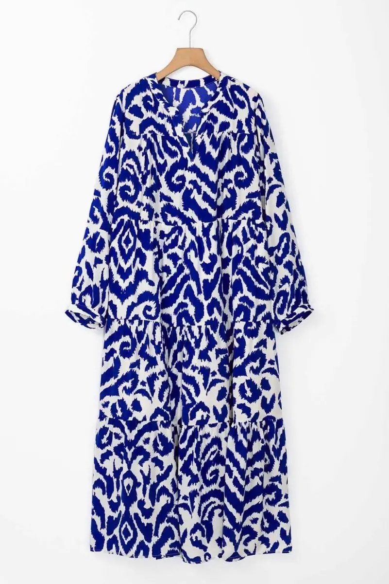Blue Western Abstract Geometric Printed Maxi Dress - Love Salve 