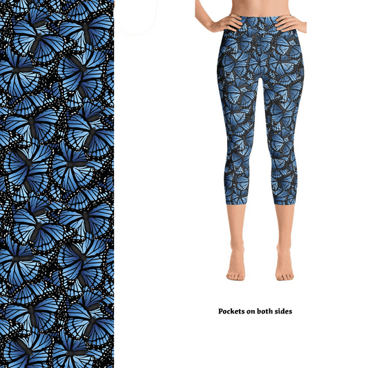 Blue Butterfly Leggings with Pocket Capri MM