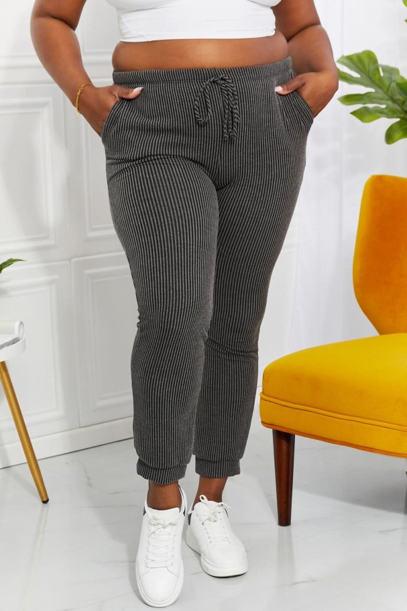 Blumin Apparel Full Size Easy Living Ribbed Joggers - Love Salve 