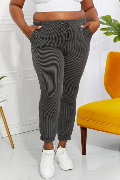 Blumin Apparel Full Size Easy Living Ribbed Joggers - Love Salve 