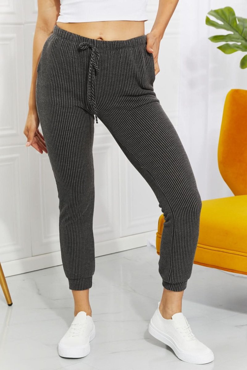Blumin Apparel Full Size Easy Living Ribbed Joggers - Love Salve 