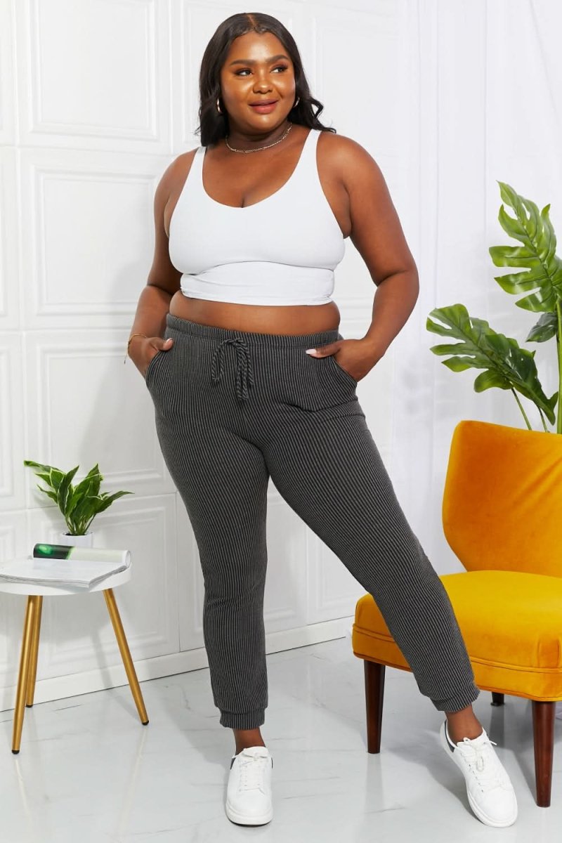 Blumin Apparel Full Size Easy Living Ribbed Joggers - Love Salve 