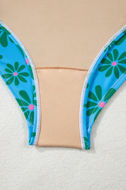 Bohemian Orange Floral Colorblock Spaghetti Strap Bodycon Teddy Swimsuit - Love Salve