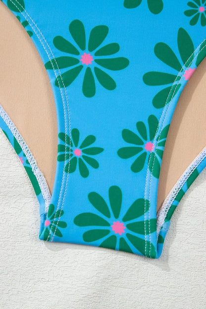 Bohemian Orange Floral Colorblock Spaghetti Strap Bodycon Teddy Swimsuit - Love Salve