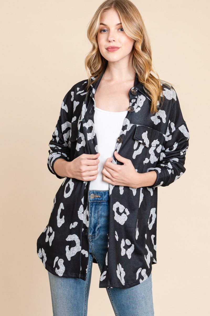 BOMBOM Animal Print Button Up Knit Shacket for Women - Love Salve 