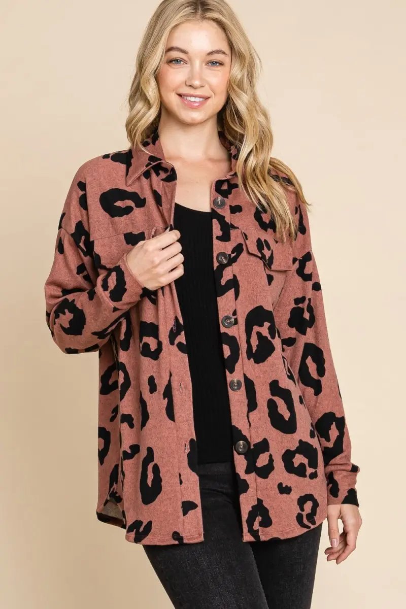 BOMBOM Animal Print Button Up Knit Shacket for Women - Love Salve 