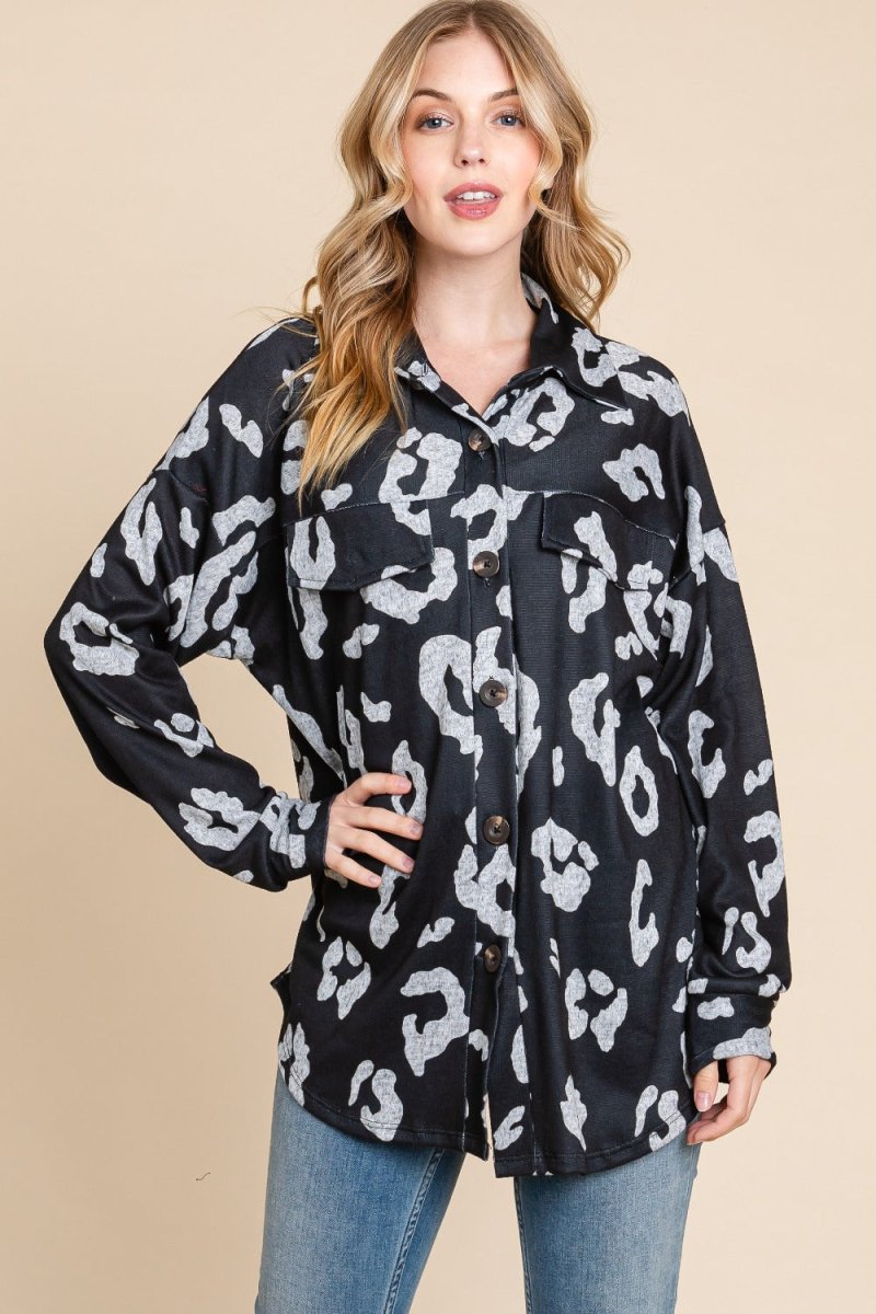 BOMBOM Animal Print Button Up Knit Shacket for Women - Love Salve 