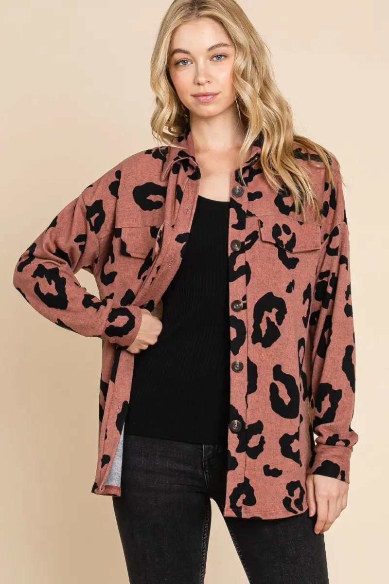 BOMBOM Animal Print Button Up Knit Shacket for Women - Love Salve 
