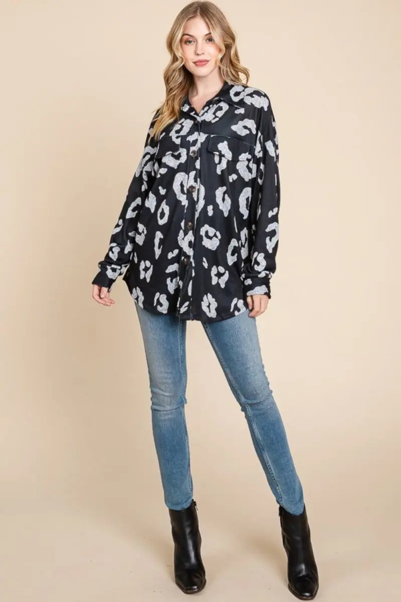 BOMBOM Animal Print Button Up Knit Shacket for Women - Love Salve 