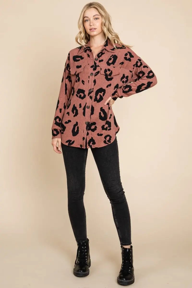 BOMBOM Animal Print Button Up Knit Shacket for Women - Love Salve 