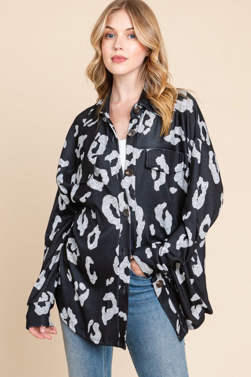 BOMBOM Animal Print Button Up Knit Shacket for Women - Love Salve 