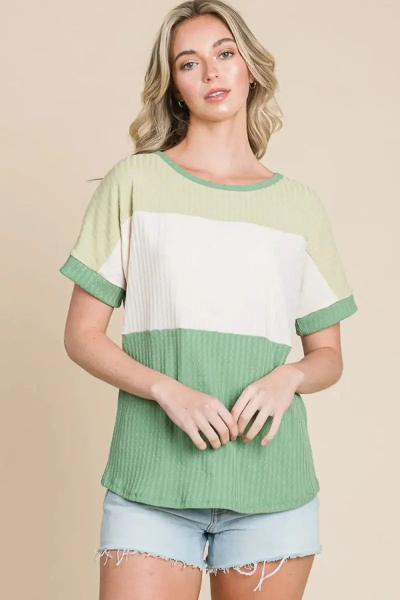 BOMBOM Color Block Short Sleeve T-Shirt for Casual Style - Love Salve 