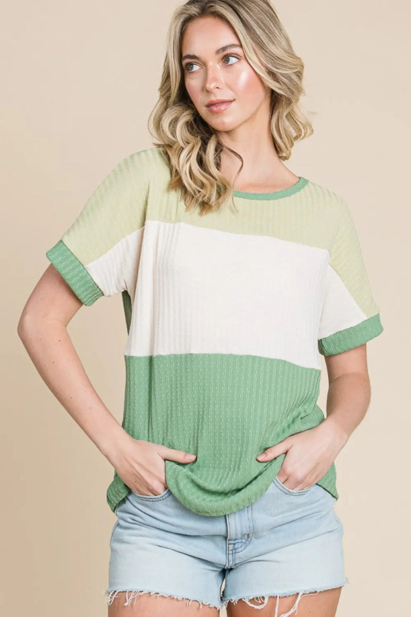 BOMBOM Color Block Short Sleeve T-Shirt for Casual Style - Love Salve 