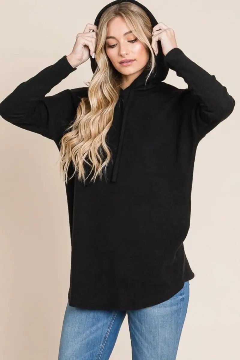 BOMBOM Contrast Drawstring Drop Shoulder Knit Hoodie - Love Salve 