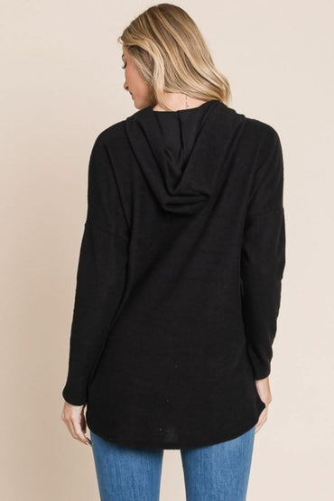 BOMBOM Contrast Drawstring Drop Shoulder Knit Hoodie - Love Salve 