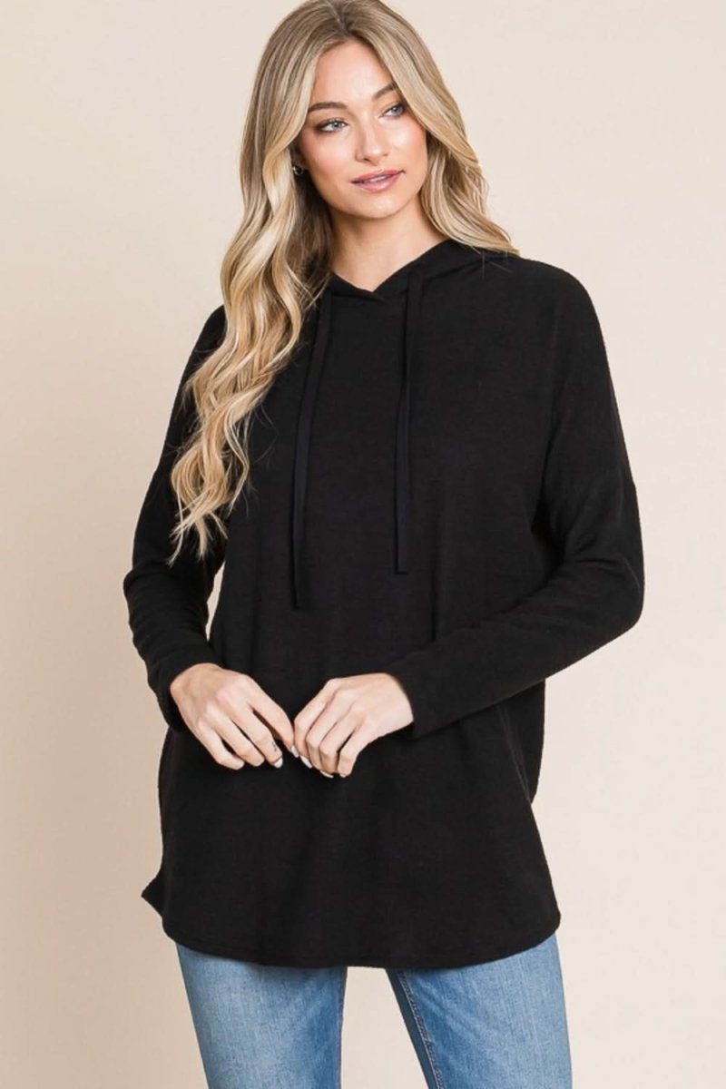 BOMBOM Contrast Drawstring Drop Shoulder Knit Hoodie - Love Salve 
