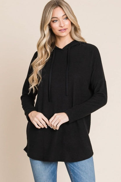 BOMBOM Contrast Drawstring Drop Shoulder Knit Hoodie - Love Salve 