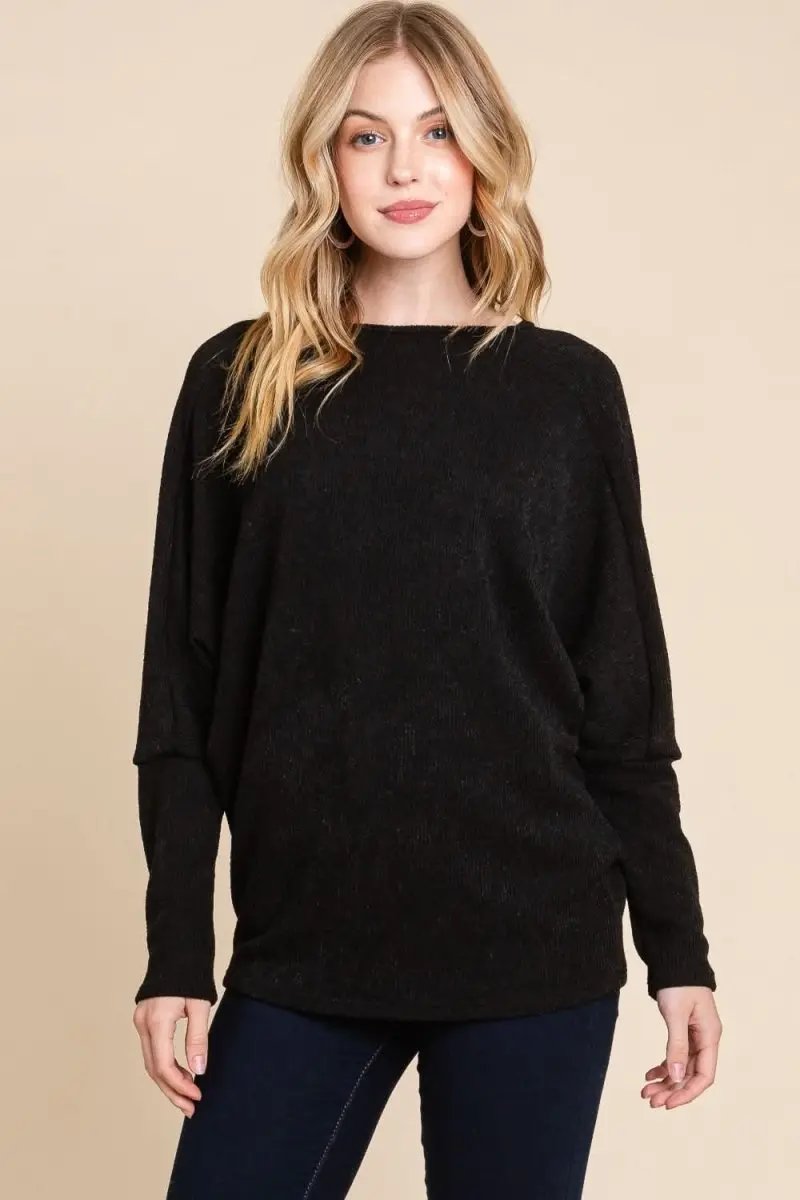 BOMBOM Drop Shoulder Long Sleeve Knit Top - Love Salve 