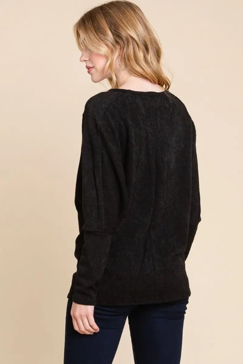 BOMBOM Drop Shoulder Long Sleeve Knit Top - Love Salve 